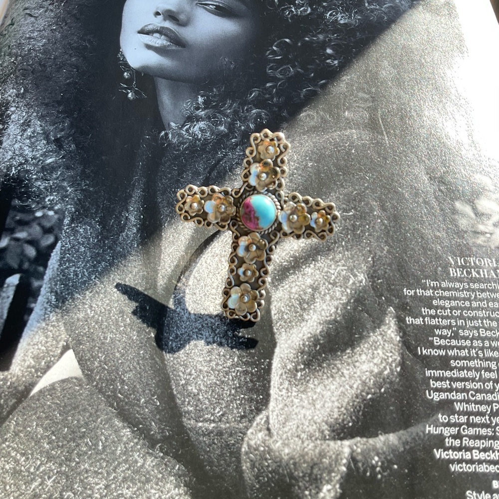 Ring STERLING and Turquoise (cotton candy) Floral Cross Ring